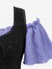 Plus Size Lace-up Hollow Out Butterfly Lace Trim Ruffles Zipper Cold Shoulder Tank Dress -  