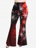 Pantalon évasé grande taille à imprimé flocons de neige de Noël ombré et éclaboussures de peinture - Noir XS
