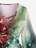 Plus Size Christmas Snowflake Ombre Painting Splatter Print Lattice Long Sleeves Women T-shirt -  