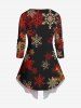Plus Size Christmas Ombre Snowflake Gingerbread Santa Claus Printed 2 in 1 Long Sleeves Women T-shirt -  