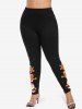 Leggings de Noël grande taille à imprimé Père Noël en pain d'épices - Noir 5X