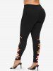 Leggings de Noël grande taille à imprimé Père Noël en pain d'épices - Noir 5X