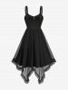 Robe débardeur à œillets, laçage en forme de lune, fermeture éclair et bordure en dentelle florale. Ourlet asymétrique. - Noir L
