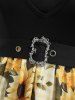 Robe trapèze dos nu à imprimé écossais tournesol avec ceinture amovible - Noir XL