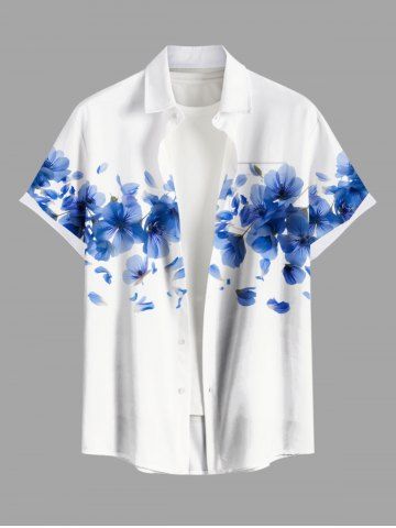 Plus Size Flowers Print Buttons Pocket Hawaii Shirt For Men - WHITE - 3XL