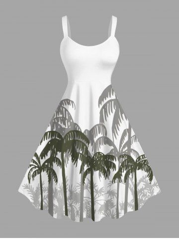 Plus Size Coconut Tree Print Hawaii Tank Dress - WHITE - XXS