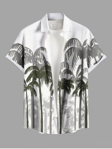 Plus Size Coconut Tree Print Buttons Pocket Hawaii Shirt For Men - WHITE - M