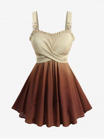 Débardeur à volants et boucle banane en jacquard à fleurs ombrées grande taille - ORANGE - 4X | US 26-28