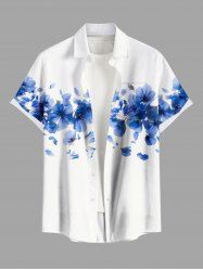 Chemise hawaïenne grande taille à imprimé floral et poches boutonnées pour homme - Blanc 6XL