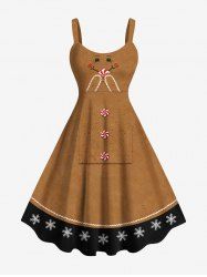 Robe débardeur grande taille à imprimé bonbon et visage souriant en pain d'épices de Noël - Brun Légère 4X