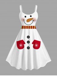 Plus Size Christmas Snowman Gloves Buttons Print Tank Dress -  