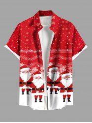 Chemise de Noël grande taille à imprimé Père Noël, flocon de neige, notes de musique, boutons et poche pour homme - Rouge L