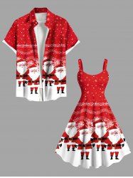 Tenue assortie de Noël, Père Noël, flocon de neige, notes de musique, blocs de couleurs, grande taille, pour couples - Rouge 