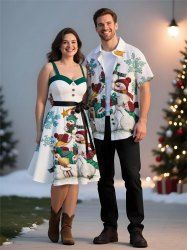 Tenue assortie grande taille pour couple, motif flocon de neige et bonhomme de neige, cadeau de Noël - Blanc 
