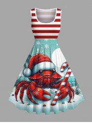 Plus Size Christmas Hat Snowflake Moon Crab Candy Coconut Tree Striped Print Vintage Swing A Line Dress -  