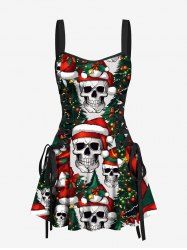 Robe trapèze à lacets avec chapeau de sapin de Noël et imprimé tête de mort - Noir XXXL