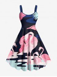 Robe débardeur grande taille à imprimé flamants roses et feuilles tropicales, style hawaïen - Bleu Marine 5X