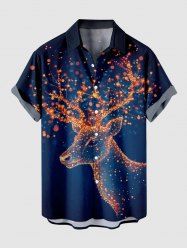 Chemise à paillettes grande taille pour homme, imprimé ombré, poches boutonnées, motif élan lumineux, grande taille, Noël. - Bleu Marine XL