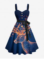Robe trapèze grande taille à paillettes, imprimé ombré, avec boutons et ceinture amovible. - Bleu de Minuit 6X