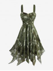 Plus Size Tie Dye Flowers Print Ruched Asymmetrical Tank Dress -  