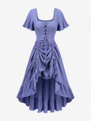 Robe à volants, lacets, œillets, plissée et cintrée asymétrique - Pourpre  S