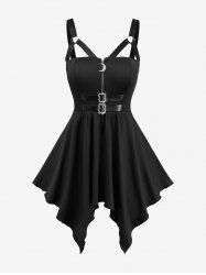 Moon Zipper Buckle Waist Ruffle Asymmetrical Tank Top -  