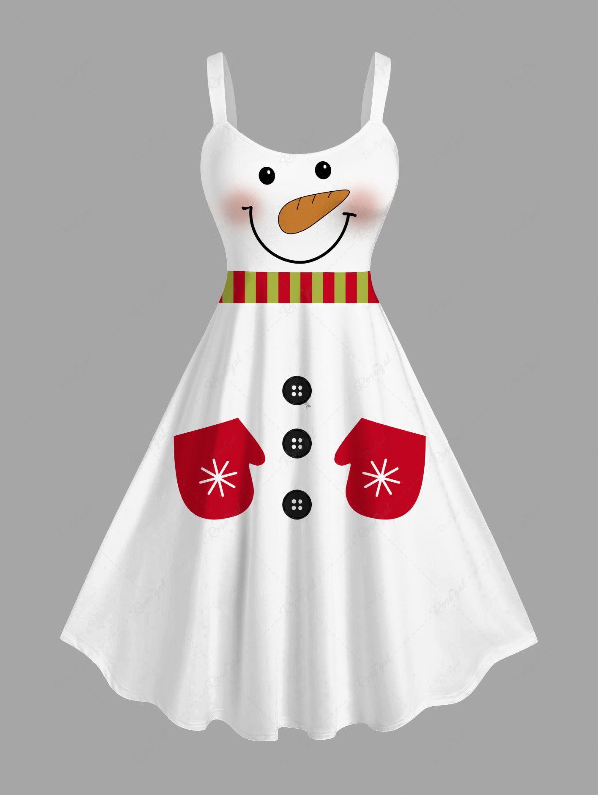 Robe débardeur grande taille à imprimé boutons et gants bonhomme de neige de Noël Blanc 2X