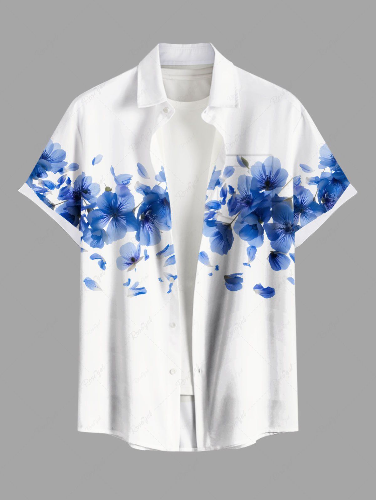 Chemise hawaïenne grande taille à imprimé floral et poches boutonnées pour homme Blanc XL