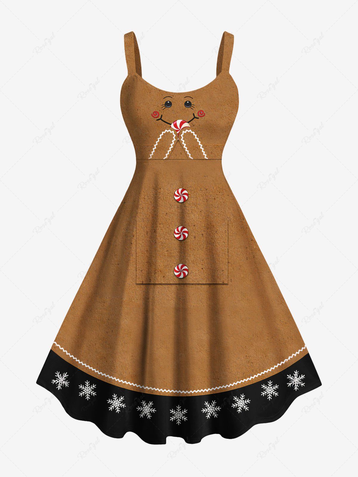 Robe débardeur grande taille à imprimé bonbon et visage souriant en pain d'épices de Noël Brun Légère S