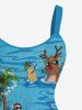 Christmas Hat Elk Santa Claus Coconut Tree Seascape Print Plus Size Matching Hawaii Beach Outfit For Couples -  
