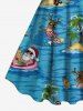 Christmas Hat Elk Santa Claus Coconut Tree Seascape Print Plus Size Matching Hawaii Beach Outfit For Couples -  
