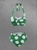 Daisy Flowers Print Bowknot Halter Tankini Swimsuit -  