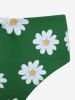 Daisy Flowers Print Bowknot Halter Tankini Swimsuit -  