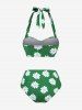 Daisy Flowers Print Bowknot Halter Tankini Swimsuit -  