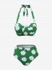 Daisy Flowers Print Bowknot Halter Tankini Swimsuit -  