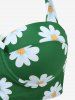Daisy Flowers Print Bowknot Halter Tankini Swimsuit -  