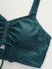 Flower Leaf Print Cinched Boyleg Tankini Swimsuit (Adjustable Shoulder Strap) -  