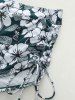 Flower Leaf Print Cinched Boyleg Tankini Swimsuit (Adjustable Shoulder Strap) -  
