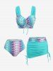 Mermaid Scale Print Cinched Three Piece Tankini Swimsuit -  