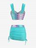 Mermaid Scale Print Cinched Three Piece Tankini Swimsuit -  