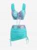 Mermaid Scale Print Cinched Three Piece Tankini Swimsuit -  