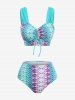 Mermaid Scale Print Cinched Three Piece Tankini Swimsuit -  