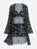 Moon SunStar Print Cinched Ruched Boysleg Tankini Swimsuit With Mesh Cover -  