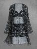 Moon SunStar Print Cinched Ruched Boysleg Tankini Swimsuit With Mesh Cover -  