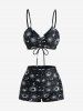 Moon SunStar Print Cinched Ruched Boysleg Tankini Swimsuit With Mesh Cover -  