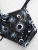 Moon SunStar Print Cinched Ruched Boysleg Tankini Swimsuit With Mesh Cover -  
