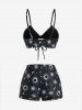 Moon SunStar Print Cinched Ruched Boysleg Tankini Swimsuit With Mesh Cover -  