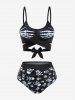 Skull Bone Skeleton Print Crossover Tankini Swimsuit (Adjustable Shoulder Strap) -  