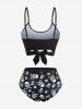 Skull Bone Skeleton Print Crossover Tankini Swimsuit (Adjustable Shoulder Strap) -  