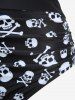 Skull Bone Skeleton Print Crossover Tankini Swimsuit (Adjustable Shoulder Strap) -  